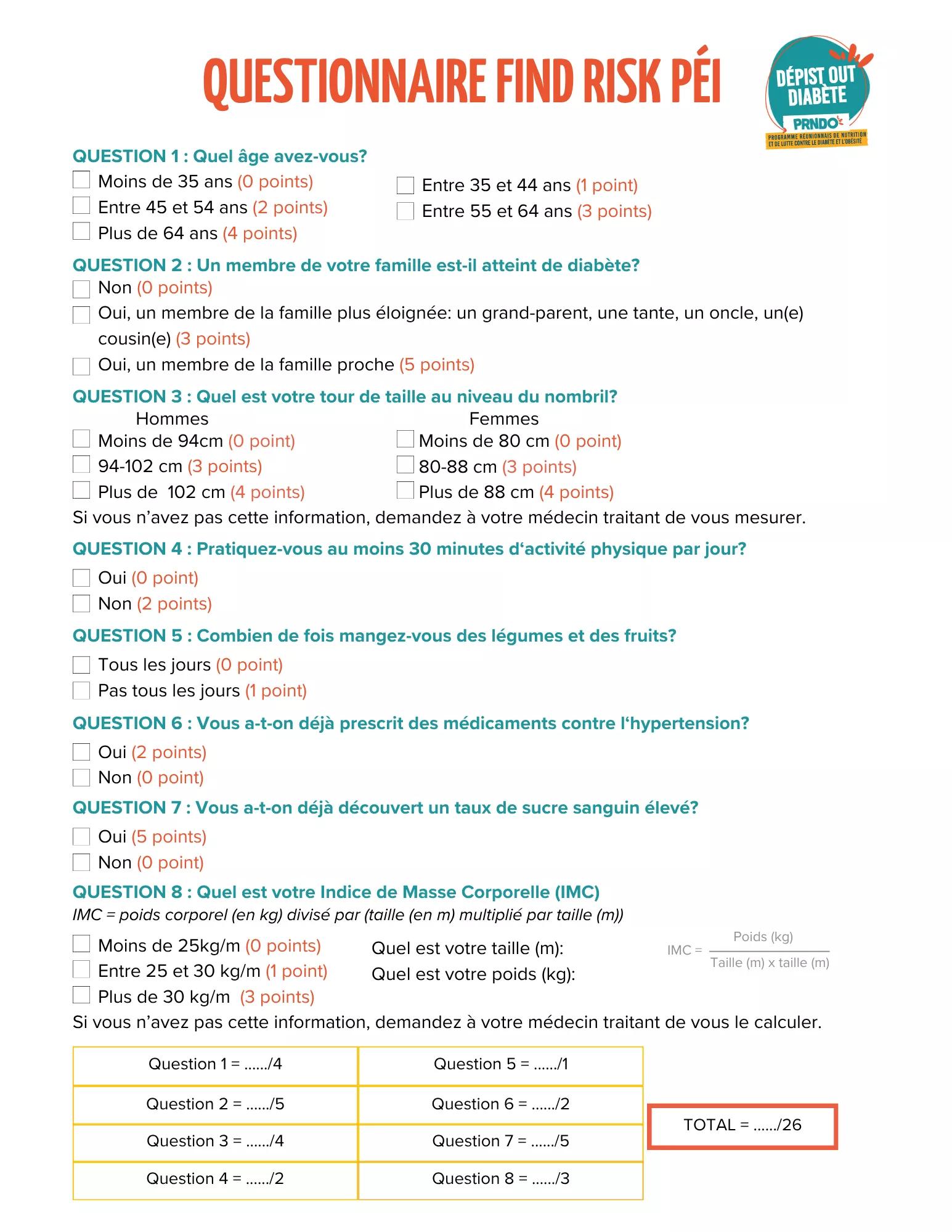 Questionnaire Findrisk