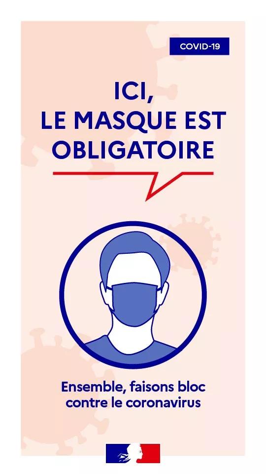 Ici le masque est obligatoire - verticale 2 Ici le masque est obligatoire - verticale 2