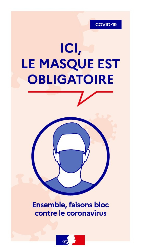 Ici le masque est obligatoire - verticale 2 Ici le masque est obligatoire - verticale 2